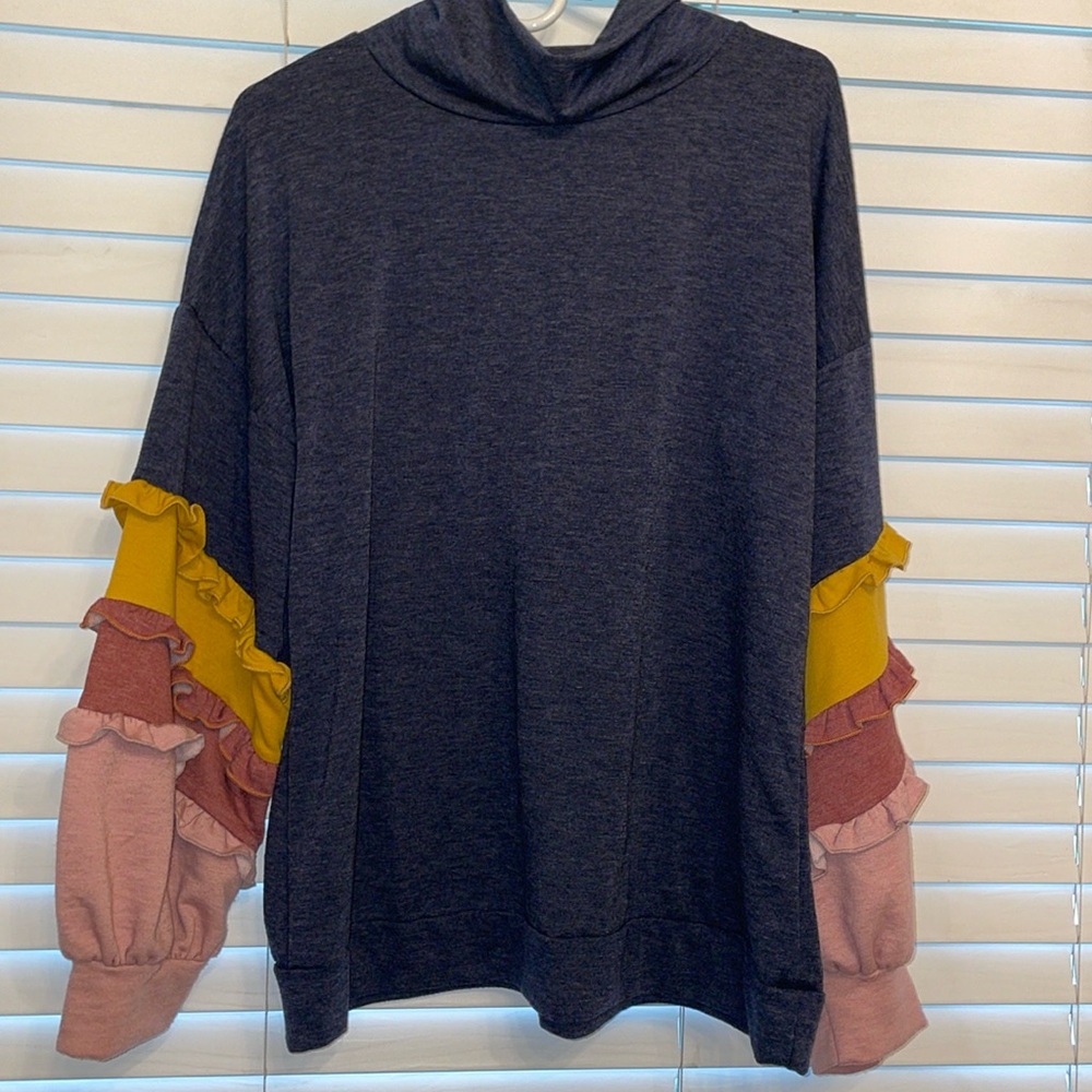 Raw Edge, Ruffled-Sleeved Sweatshirt, Size Large